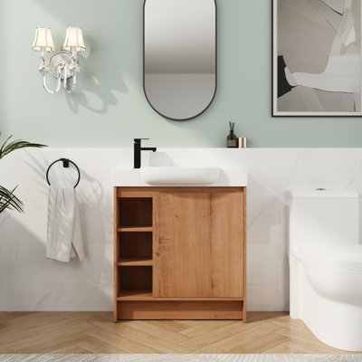 30" Freestanding Vanity Cabinet - Ceramic Sink & Soft-Close