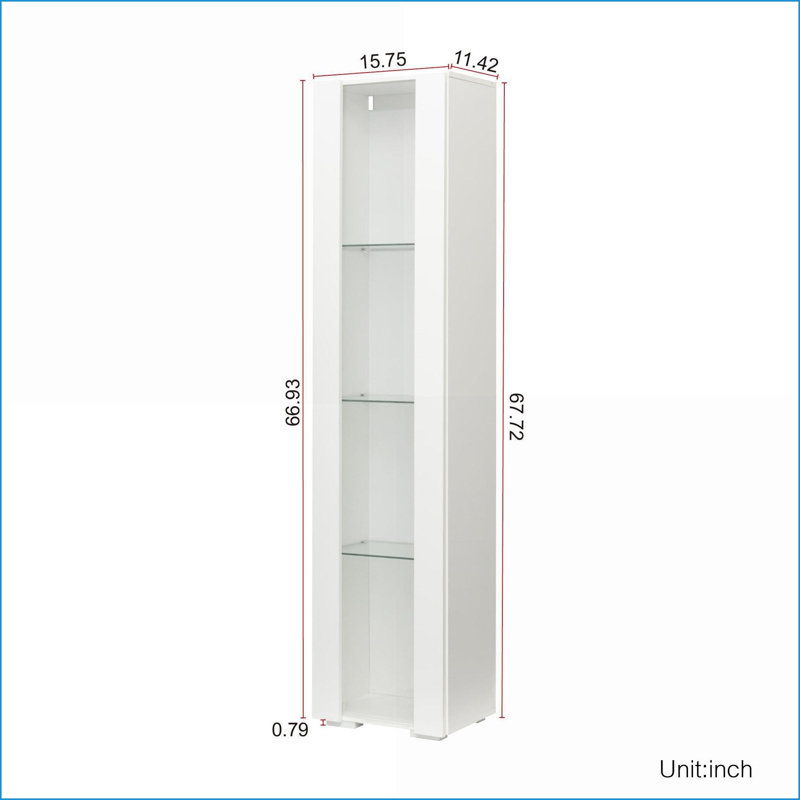 Cabinets, Snow White Side Cabinet with 3 Blue Aluminum Strip Lamps, W40xD29xH170CM | Particle Board | Minimalist