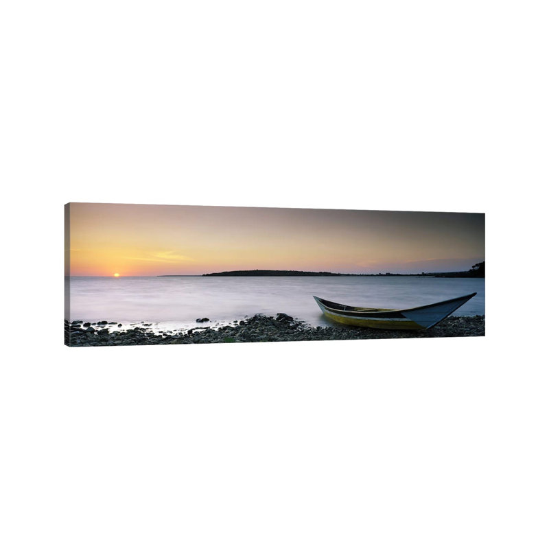 Boat At The Lakeside, Lake Victoria, Great Rift Valley, Kenya by Panoramic Images - Wrapped Canvas Panoramic Print