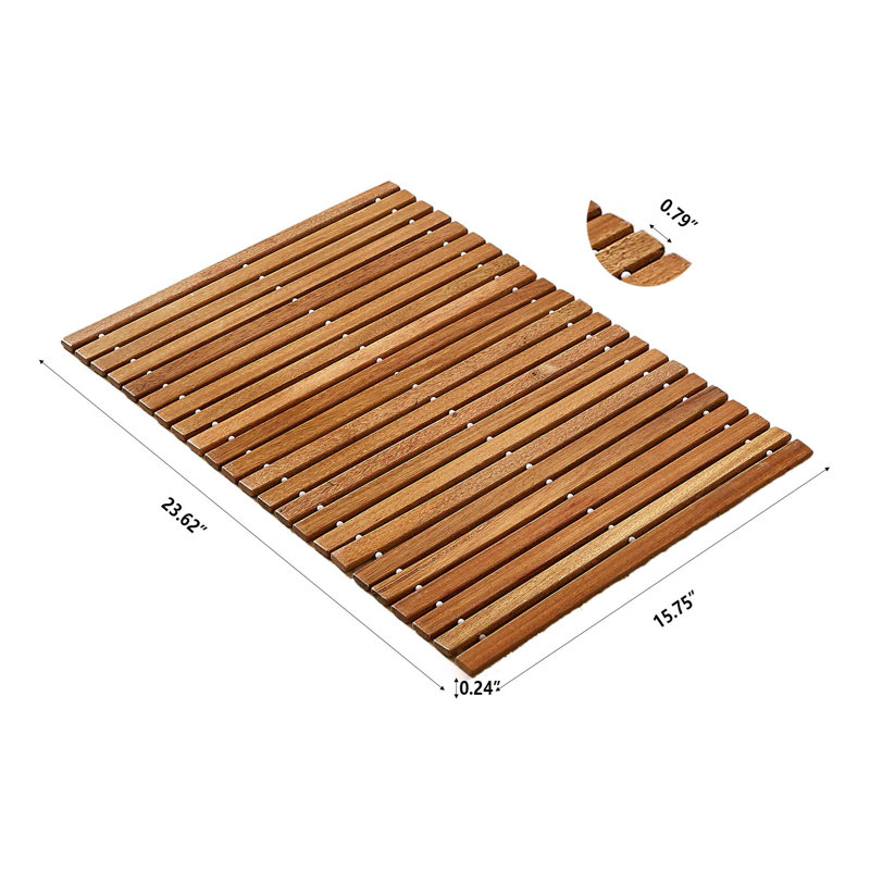 Teak Wood Folding Bath Shower Mat, 15.75" W x 23.62" L