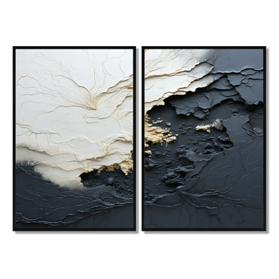 Minimalisme, peinture noire et blanche Wave III - crème, impressions sur toile côtières, 2 pièces