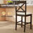 Rubber Wood X-Back Bar Stools Set of 2 with Upholstered Cushioned Seats & Footrests Dark Brown and Cream-2063286880