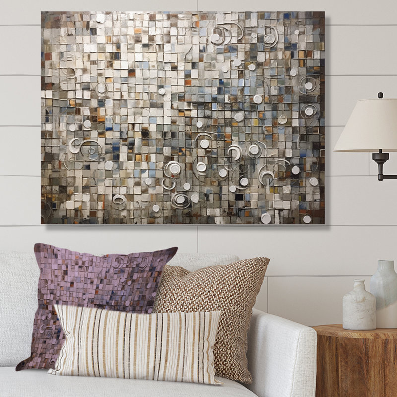 Art mural mosaïque bohémien brun et blanc pour le salon, H 16 po x l 32 po x P 1 po, Toile tendue