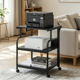 3 Tier Large Printer Stand With Wheels Power Outlet Usb Port, Rolling Cart Printer Scanner Table With Storage Shelf For Home Office