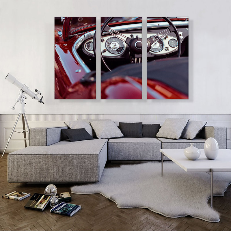 Classic Oldtimer Car Dashboard Home Decor - Ensemble de 3 reproductions de photos sur toiles tendues