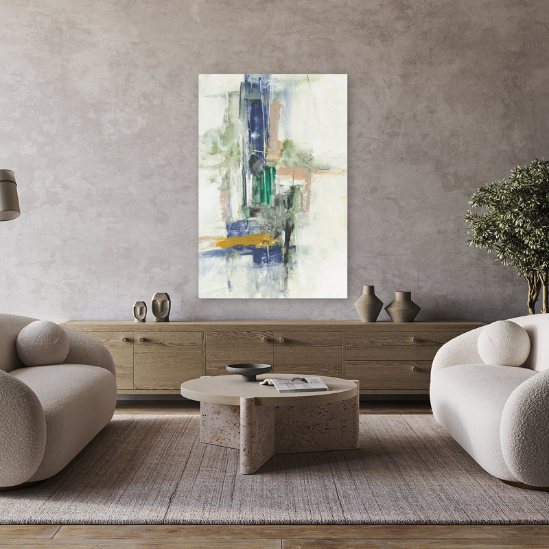 «Peaceful Essence II», art abstrait moderne, technique mixte, géométrique, H 48 po x l 32 po