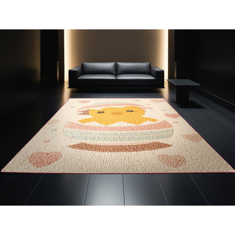 Soft Plush Fannin Easter Modern & Contemporary Abstract Area Rug in Beige – Rose Binding, 2x4