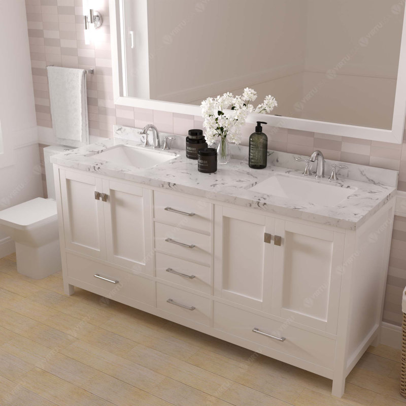 Meuble-lavabo double en bois massif 72 po Kazanovicz, Blanc