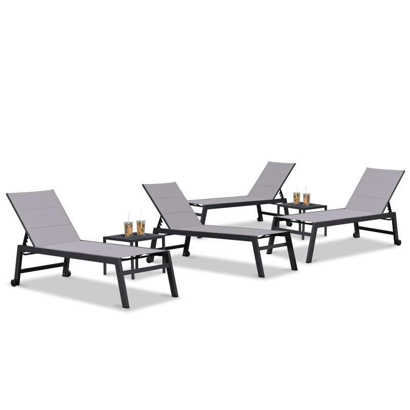 Chaise longue inclinable 66,15 po avec table, Gris clair
