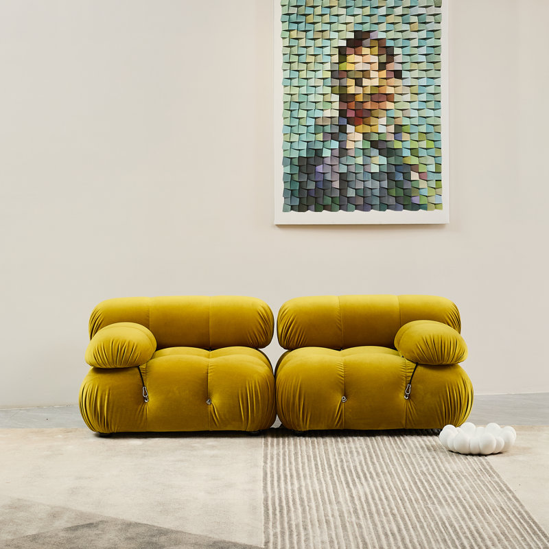 Breeley 76'' Round Arm Modular Sofa, Mustand Velvet