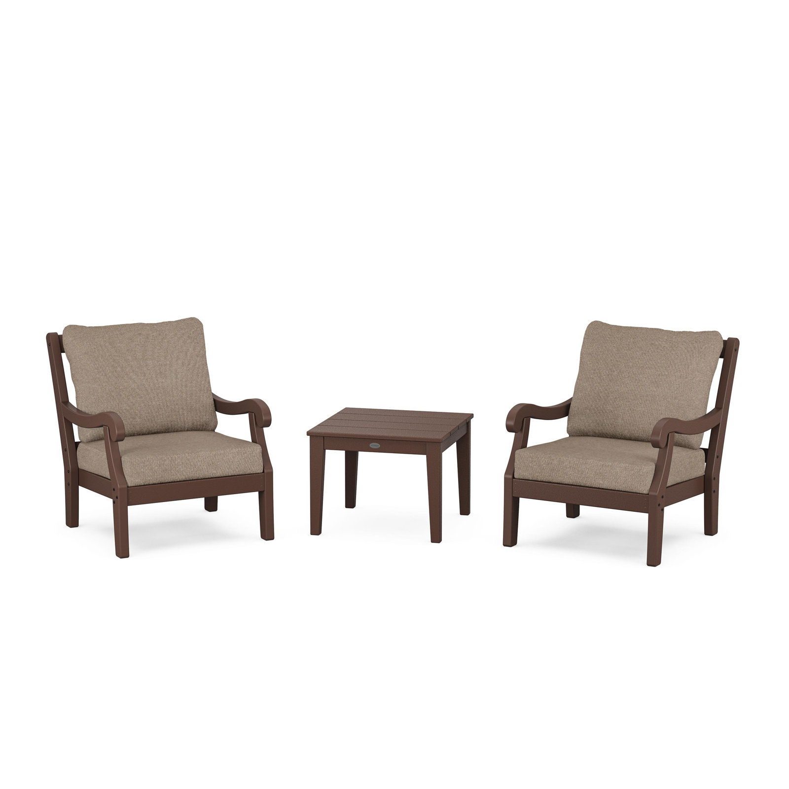 POLYWOOD® Verlyn 2-Person Patio Seating Group, Spiced Burlap Cushion/Mahogany Frame