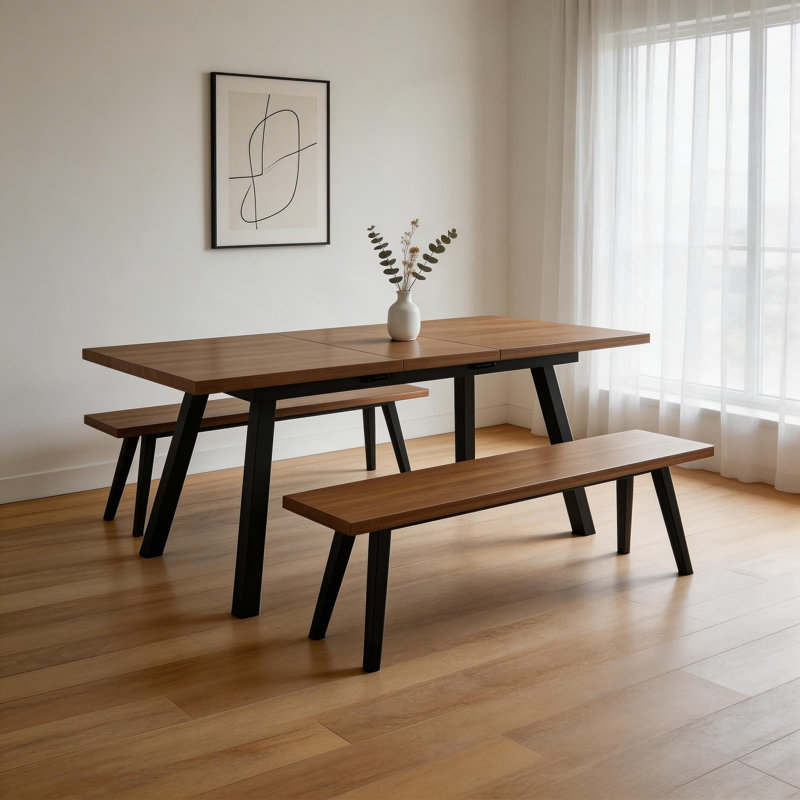 Dining Set, Extendable Table + 2 Bench