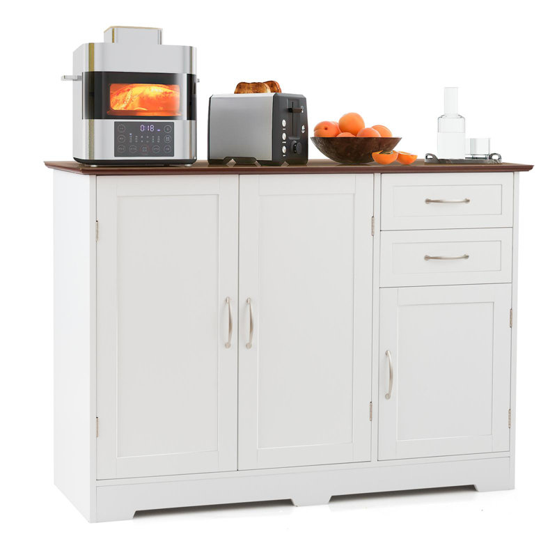 Buffet 2 tiroirs Joskar, Blanc / Noyer