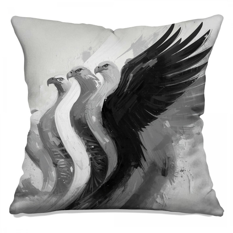 Coussins décoratifs monochromes Eagles Illustration, 26 x 26 pouces