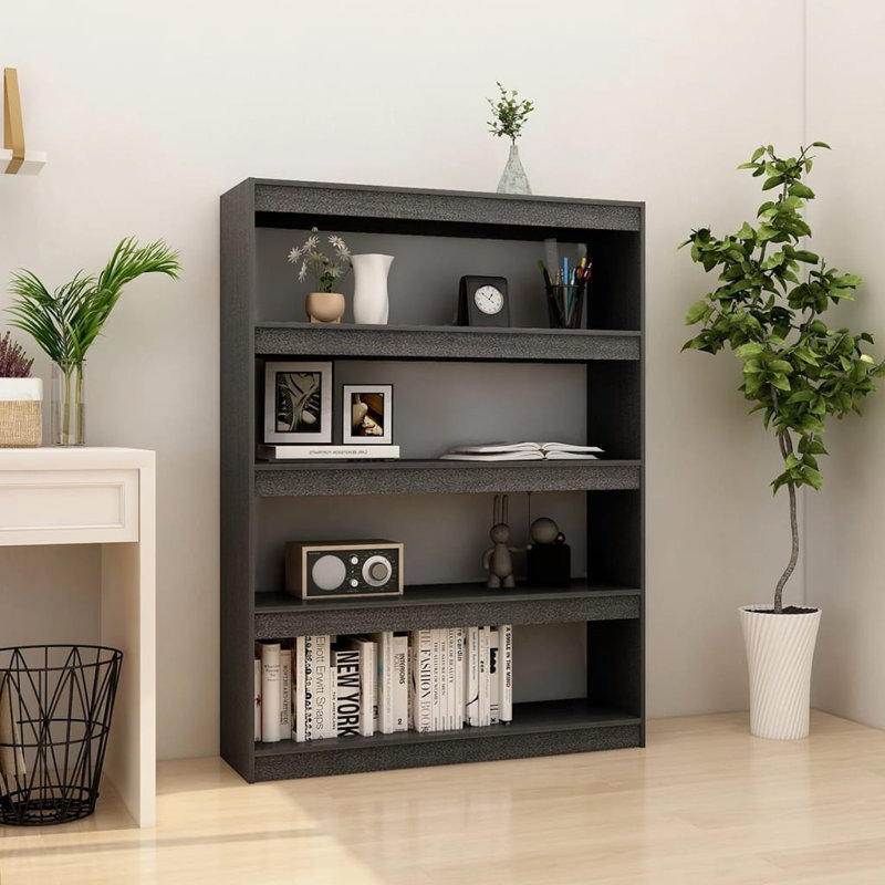 Jamarian 135.5cm H x 100cm W Solid Wood Standard Bookcase, Grey, 135.5 cm, 100 cm