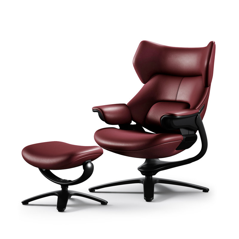 Genuine Leather Reclining Swivel Chair with Adjustable Headrest and Ottoman for Living Room, Executive Office, Bedroom,Study. Real Leather Luxury Recliner for Reading and Relax (Red)