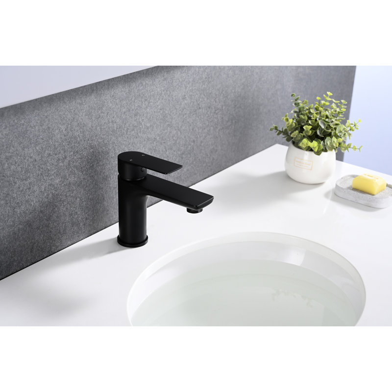 Robinet pour salle de bain, fini noir mat, poignée simple, laiton, trou, style contemporain, valve en céramique, poignée de contrôle de l'eau chaude et froide, fabrication en laiton, installation de trou, conception moderne, température