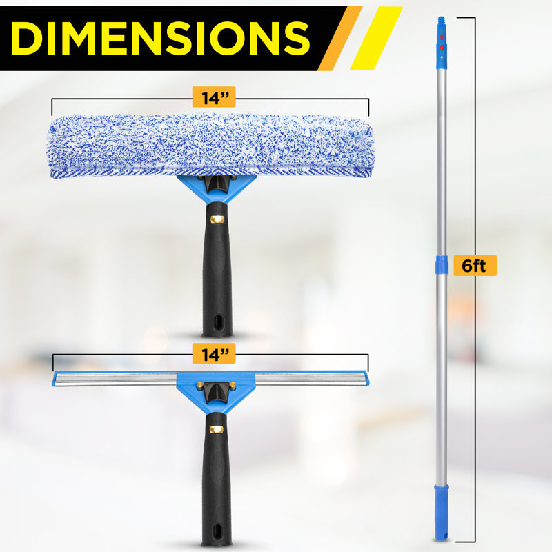 Pro Window Washing Kit with with Squeegee, Washer and Telescopic Pole, 3 Pack, 72" L x 14" W x 1" D