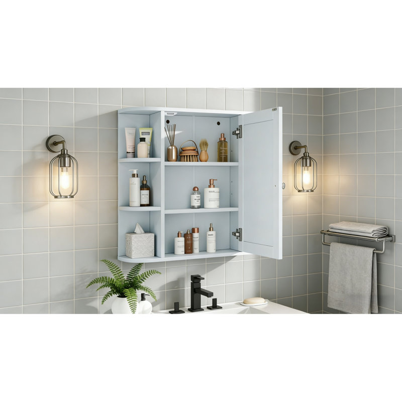 Armoire à pharmacie peu encombrante, bois aggloméré blanc, rangement pour salle de bain moderne