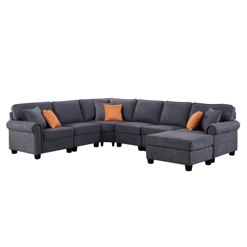 Canapé modulaire réversible en coin avec repose-pieds Sherburne, Mélange de polyester gris