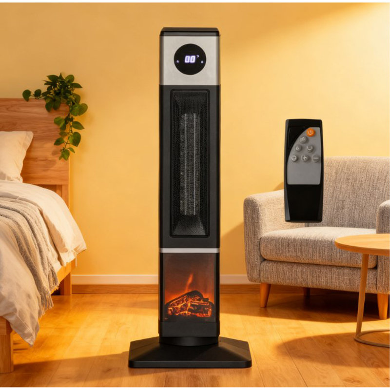 Black Freestanding Electric Heater,Remote Control & 12H Timer For Indoors
