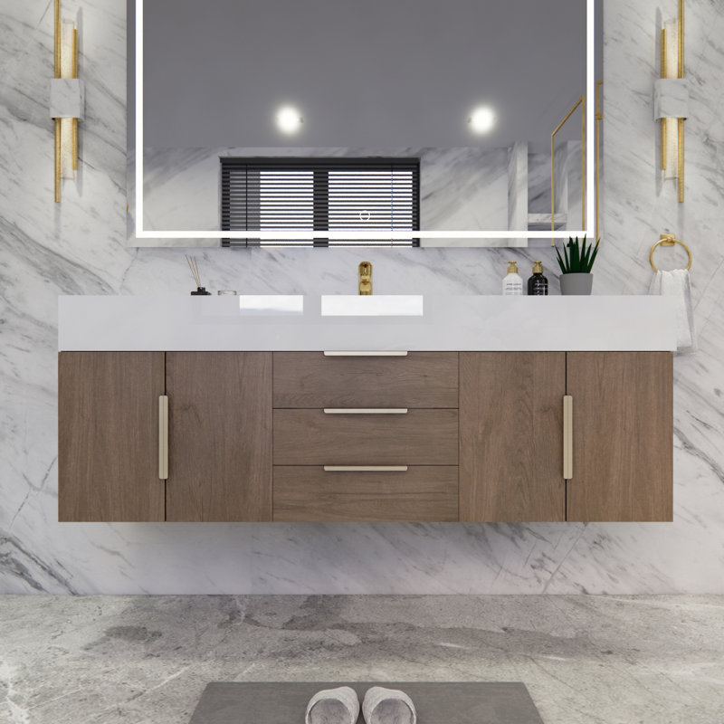Glasgow 59'' Bathroom Vanity with Acrylic Top, Light Oak