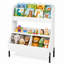 Bibliothèque de rangement en bois pour jouets d'enfants avec 2 bacs et tablette ouverte, blanc naturel-1329815965