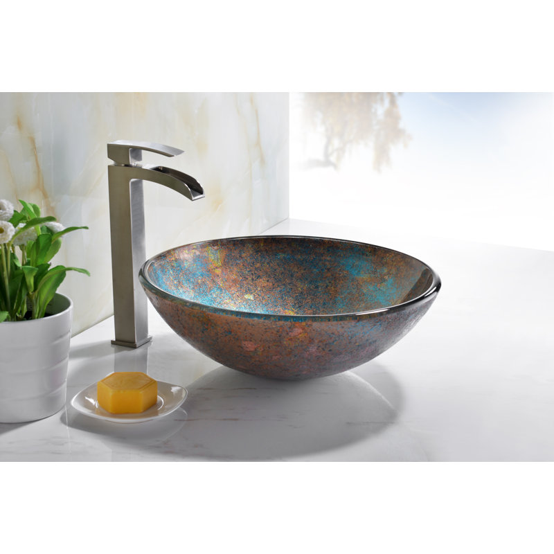 Lavabo de salle de bain vasque circulaire en verre trempé Tara, Éclat émeraude
