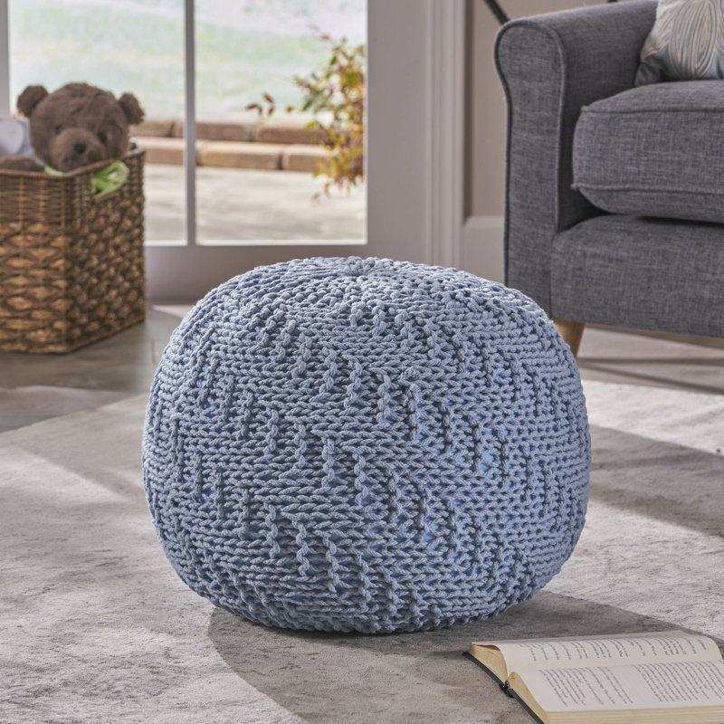 Pouf rond 19,75 po Moreland, Coton bleu