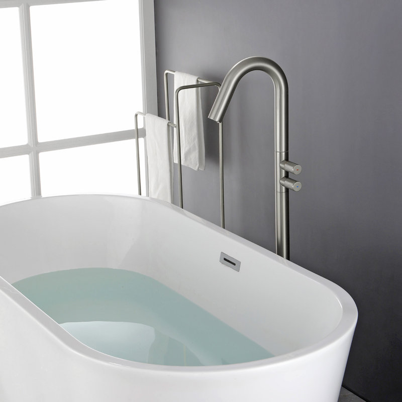 Freestanding Bathtub Faucet Set Single Handle Floor Mount Tub Filler Free Standing Tub Faucet, Brushed Nickel