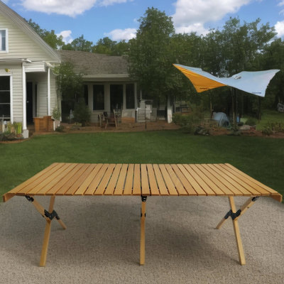 Table pliable multifonctionnelle en bois massif - Finition naturelle pour le camping, le pique-nique, les rassemblements dans la cour arrière, les voyages, le barbecue, le véhicule récréatif, le patio en bois portatif à usage domestique