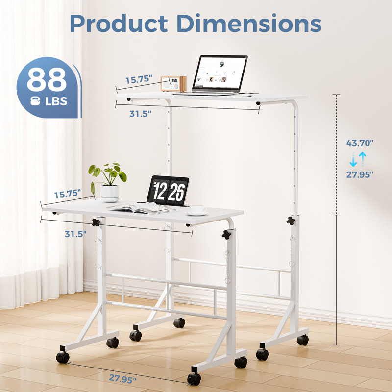 Adjustable Height Desk on Wheels, Ergonomic Mobile Standing Desk, Portable Laptop Desk Standing Table Home Office Desks