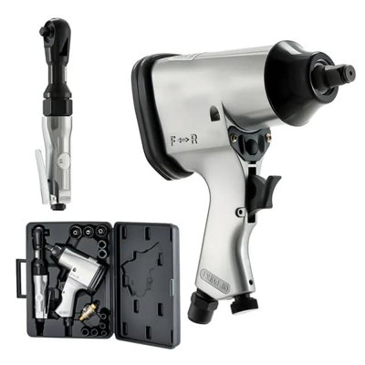 1/2" Air Impact Wrench & 3/8" Ratchet Wrench Combo, 19 Pieces Pro Air Tool and Accessories Kit - Includes 10PCS CR-V Steel Impact Socket Set & Carrying Case for Auto Repair, Home DIY Projects