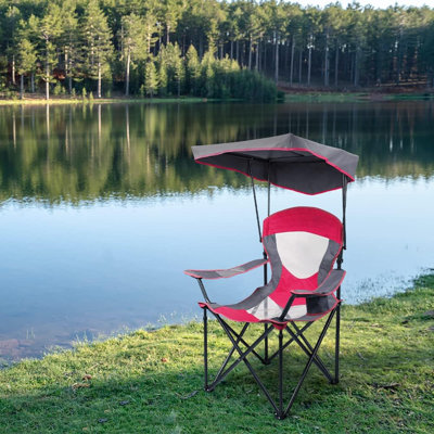 Chaises de camping avec abat-jour, chaise longue à baldaquin robuste et parasol avec porte-gobelet pour l'extérieur, le camping, la plage et le patio, bleu émail