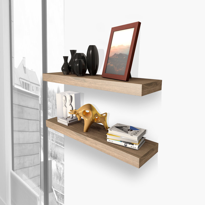 Ensemble de 2 tablettes flottantes murales, 1.57" H x 36" W x 6" D, Natural Wood