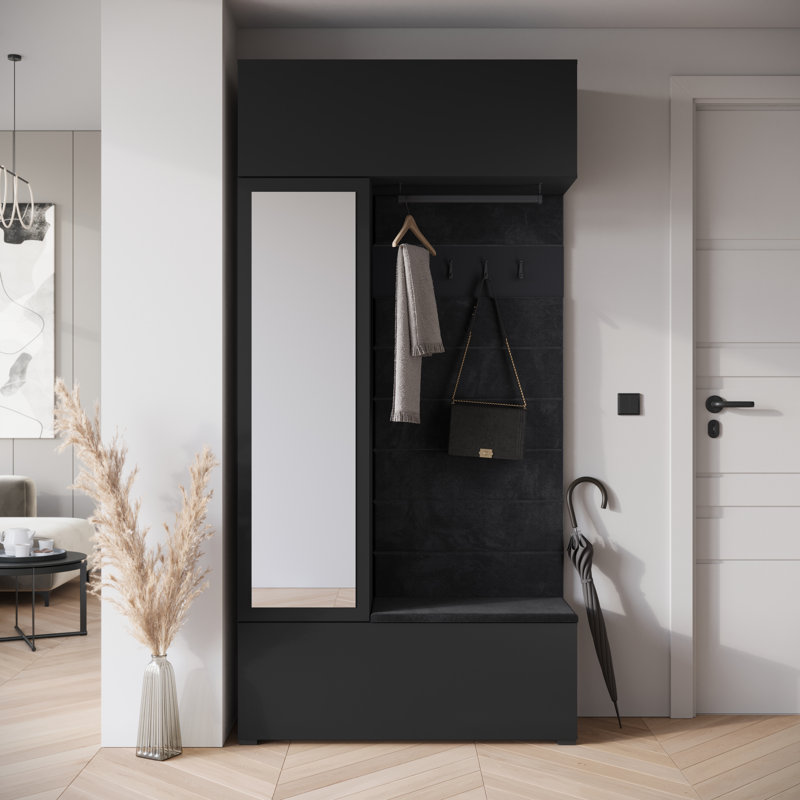 Hall Tree 115cm Wide with Shoe Storage, Black