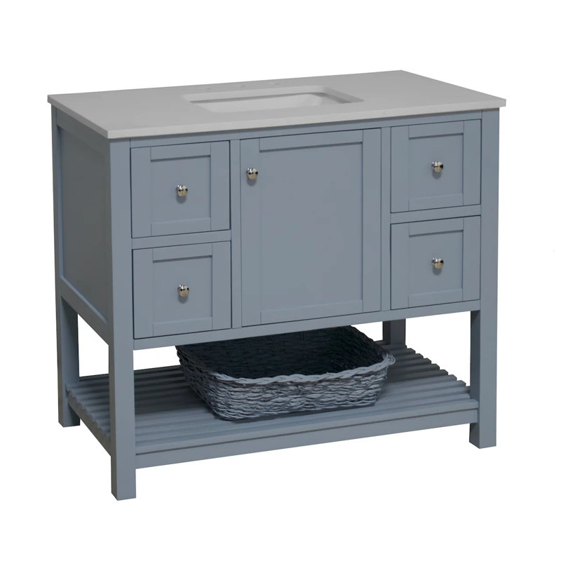 Ensemble de meuble-lavabo simple 42 po Binne, Bleu poudre, Blanc d'ingénierie
