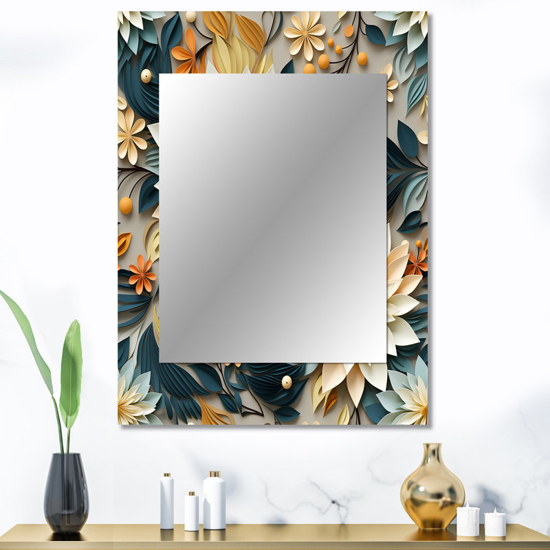 Crosswall Attenant Stillness of Mind Floral Gardens - miroir mural floral, miroir décoratif floral, impression d'art en métal