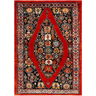 Tapis rétro rouge / noir Hamadan 265