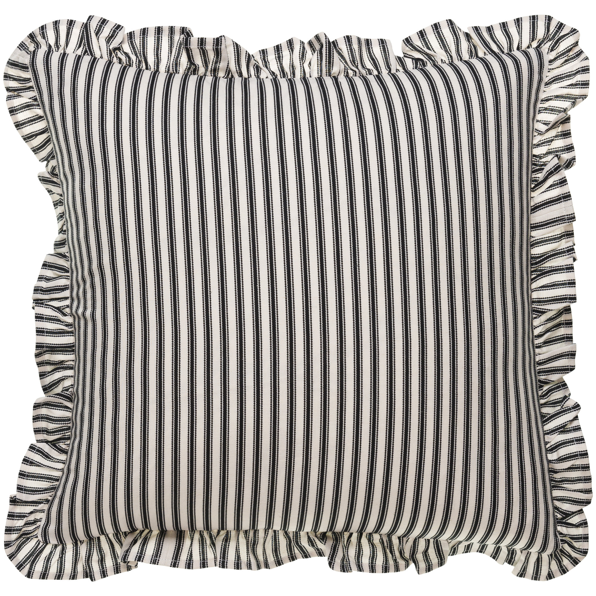 Aneatra Ruffled Cotton Throw Pillow, Black Striped, Polyester/Polyfill, 20"H x 20"W