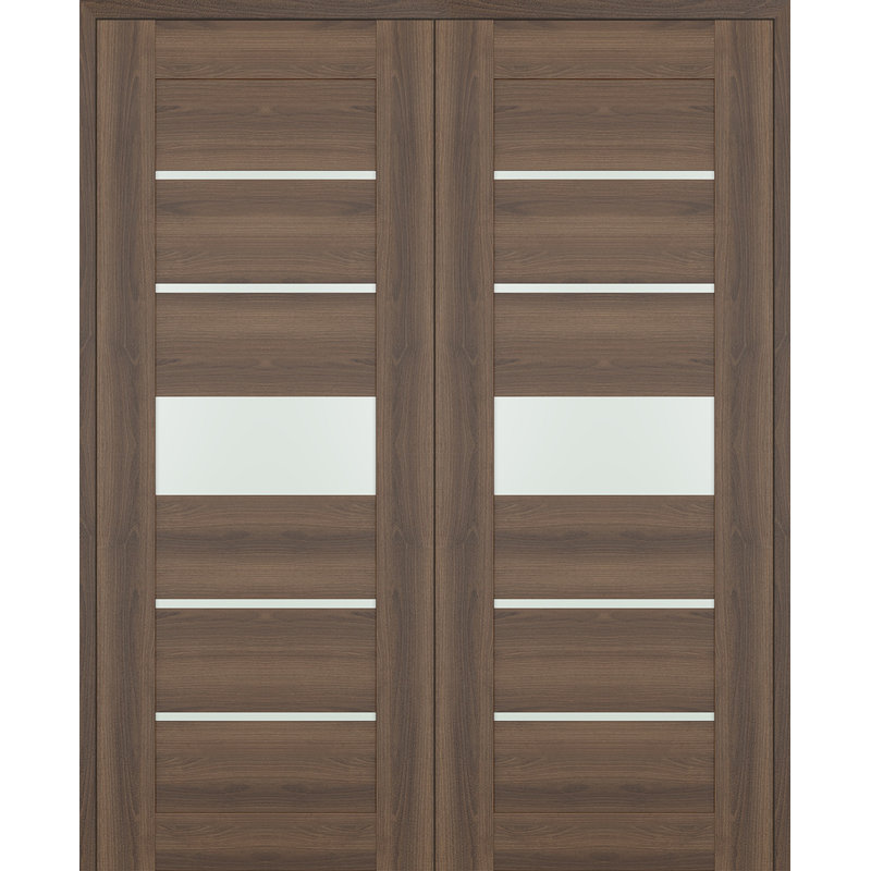 Paneled Manufactured Wood Prefinished French Doors, 63.5" x 83.23", Pecan Nutwood, Reversible