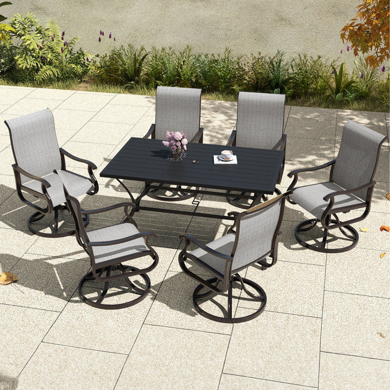 6 - Person Outdoor Dining Set With  Rectangular Metal Table, Misty Gray