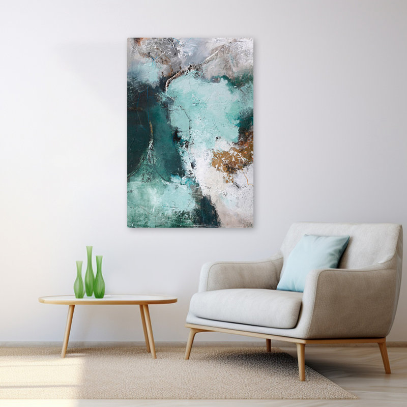 Great Green Variation - Abstracts, blanc, gris, bleu, art, H 48 po x l 32 po