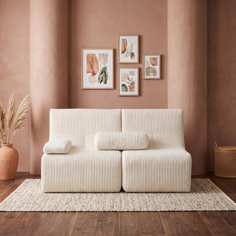 Causeuse modulaire moderne en velours côtelé, Beige