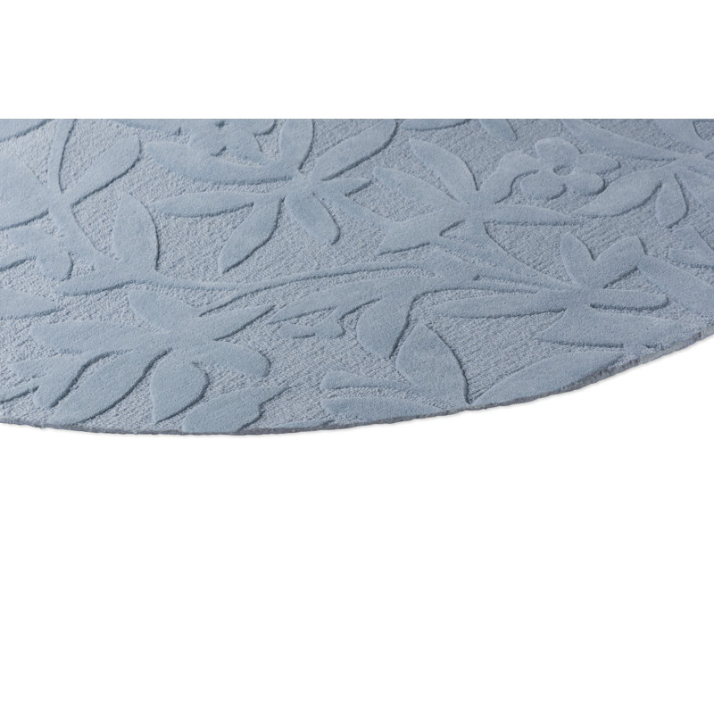 Round Blue Floral Hand-Tufted Wool Area Rug