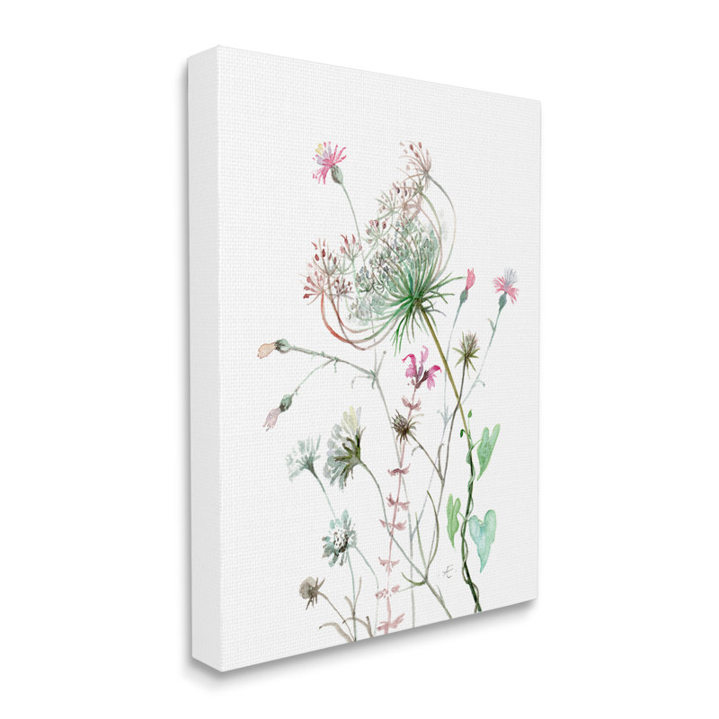 Spring Meadow Florals Blooming Pink Cottage Wildflowers Canvas Wall Art