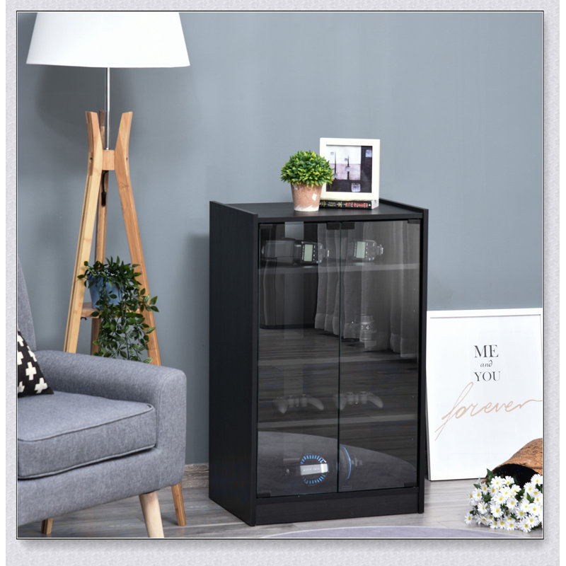 5-Tier Media Stand Cabinet with 3-Level Adjustable Shelves, Glass Doors, and Cable Management