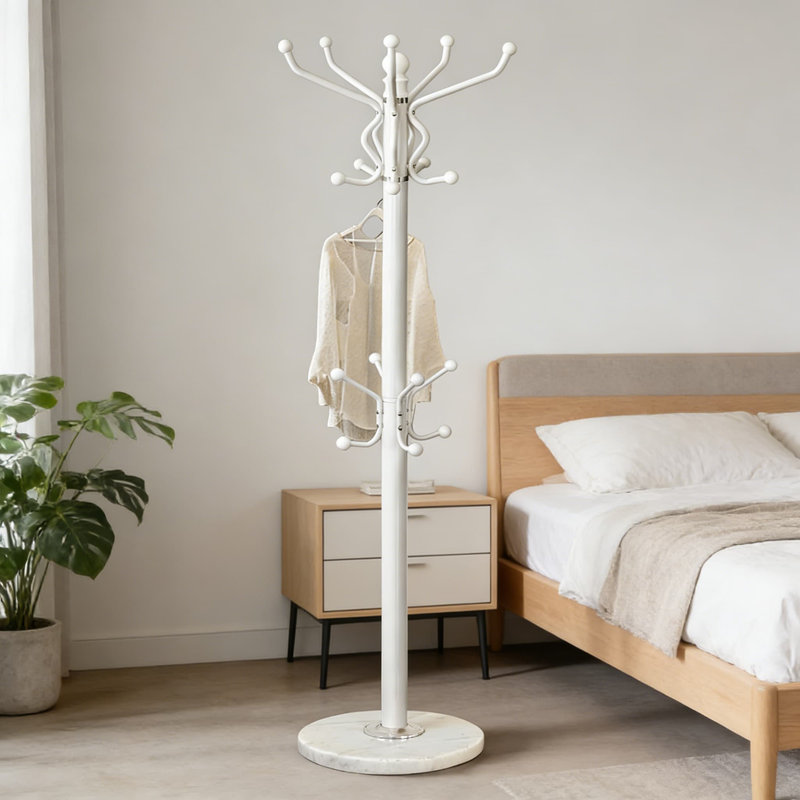 Freestanding Coat Rack With 18 Hooks And Marble Base - Heavy Duty Metal Hall Tree Stand For Entryway, Hats, Coats, And Bags - Modern Hanger Organizer For Home, Office, Or Dorm