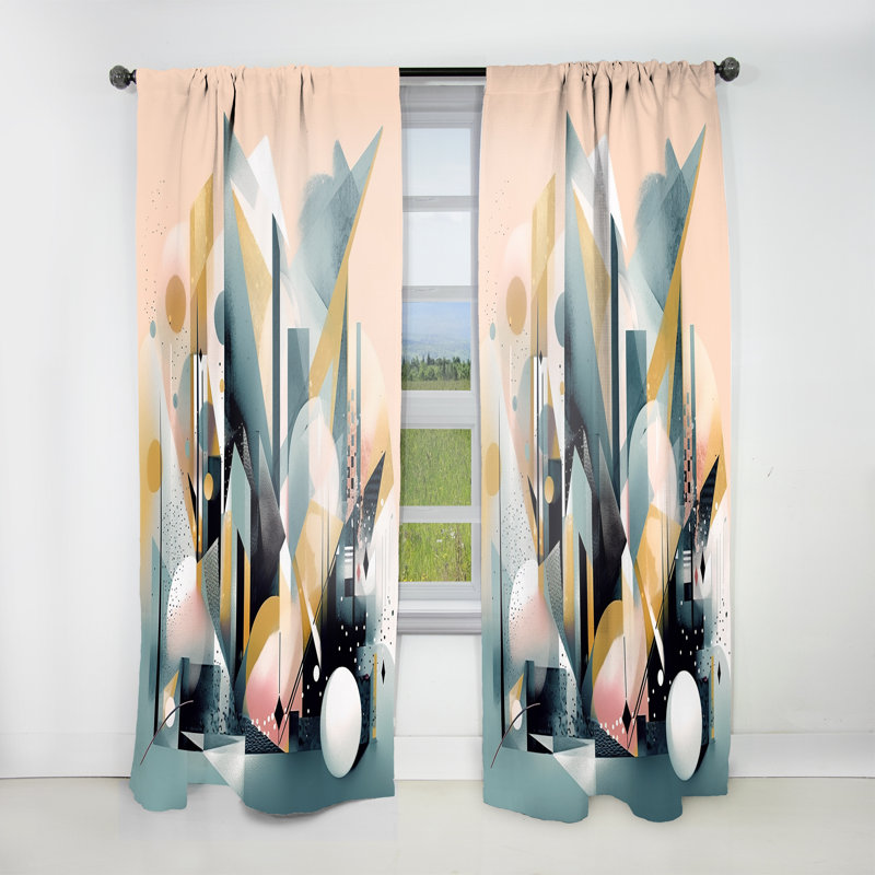 Gavrilla - Abstrait cubique moderne rose et bleu - Rideau moderne - Velours obscurcissant - 1 panneau, L 52 po x L 90 po