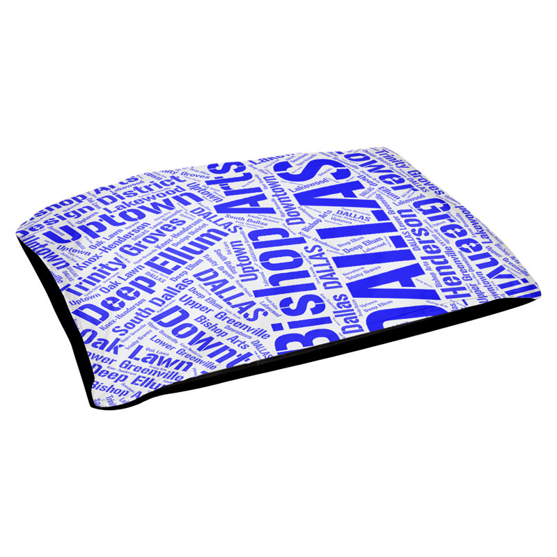 Coussin de chien « districts », Grand (l 40 po x P 30 po x H 14 po), Bleu, Dallas